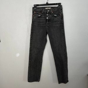Levi's Premium Wedgie Straight Jeans Black Straight Leg Button Fly Sz 25
